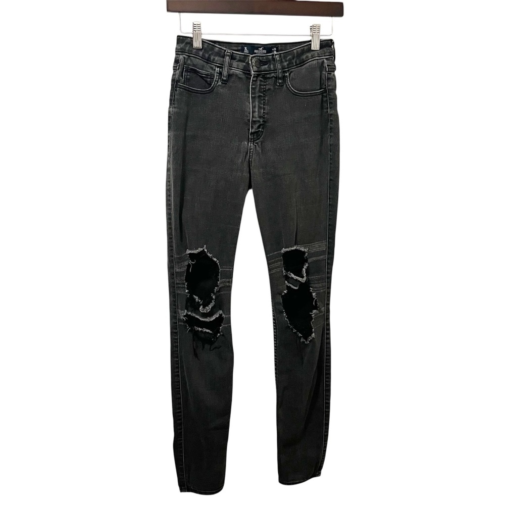 Black Distressed Juniors Hollister Soft Stretch High-Rise Super Skinny Jeans